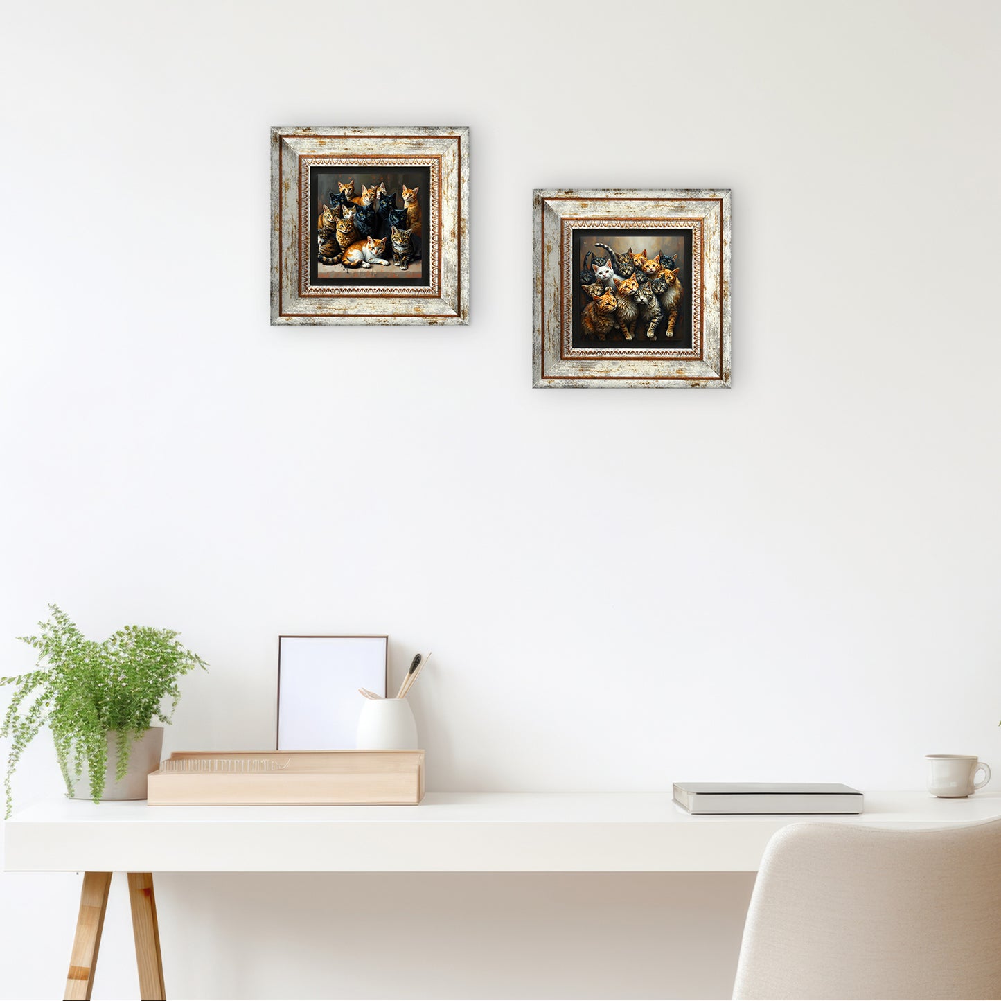 Gang Of Cats Duo Vintage Stone Wall Art - Frames with Table | Artistry Home