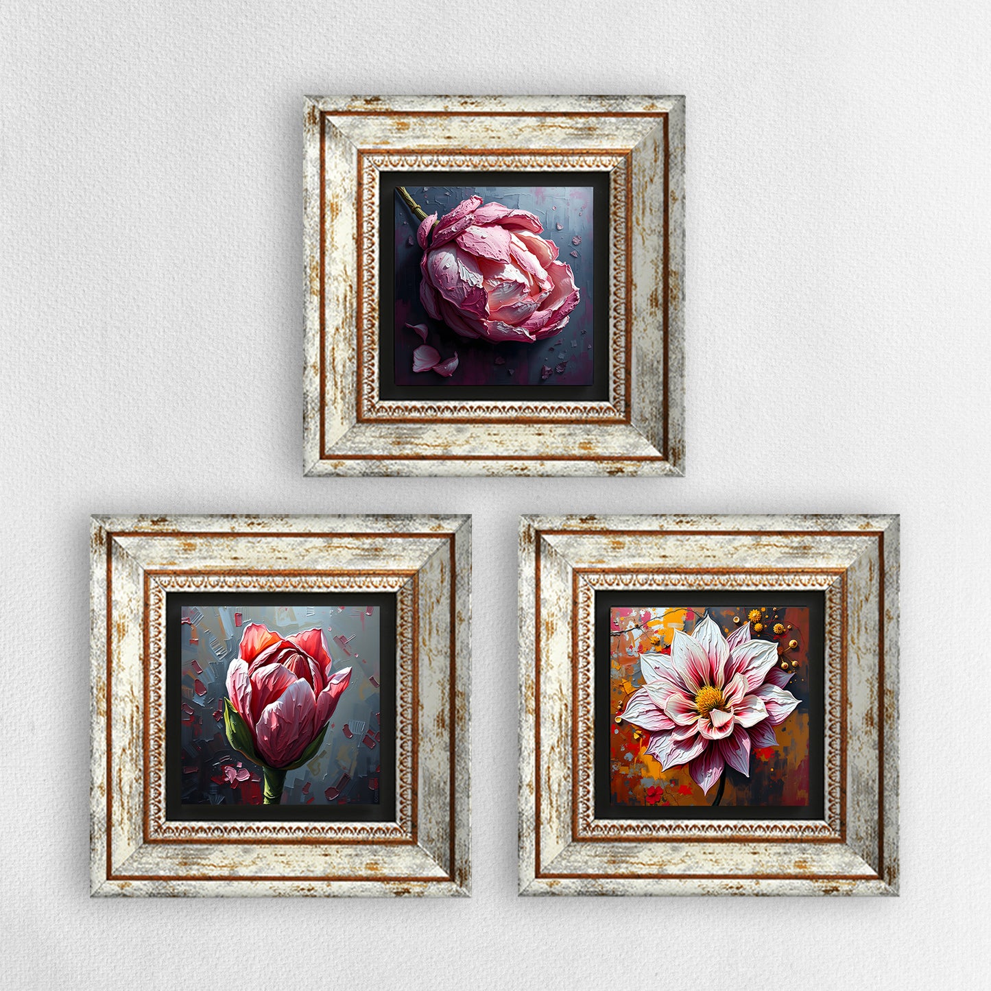 Floral Symphony Trio Vintage Stone Wall Art | Artistry Home