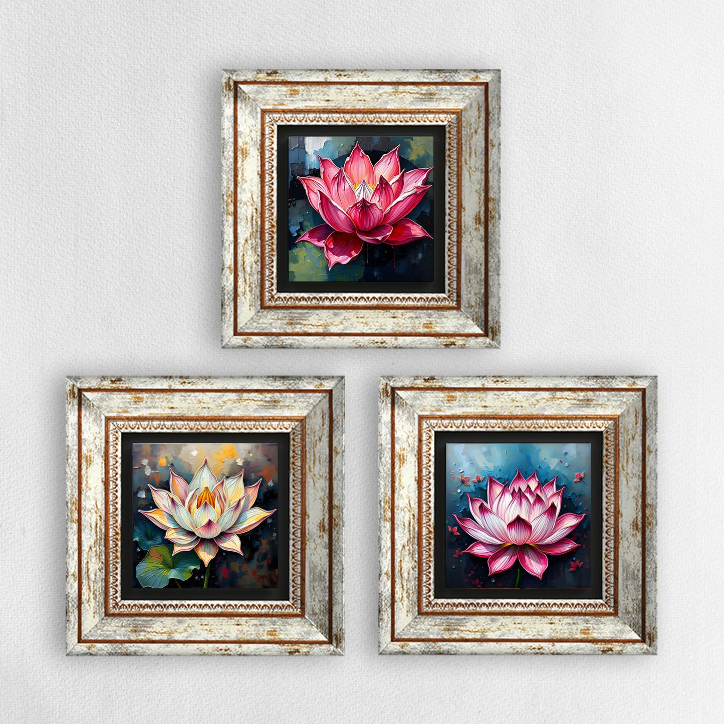 Lotus Flower Trio Vintage Stone Wall Art | Artistry Home