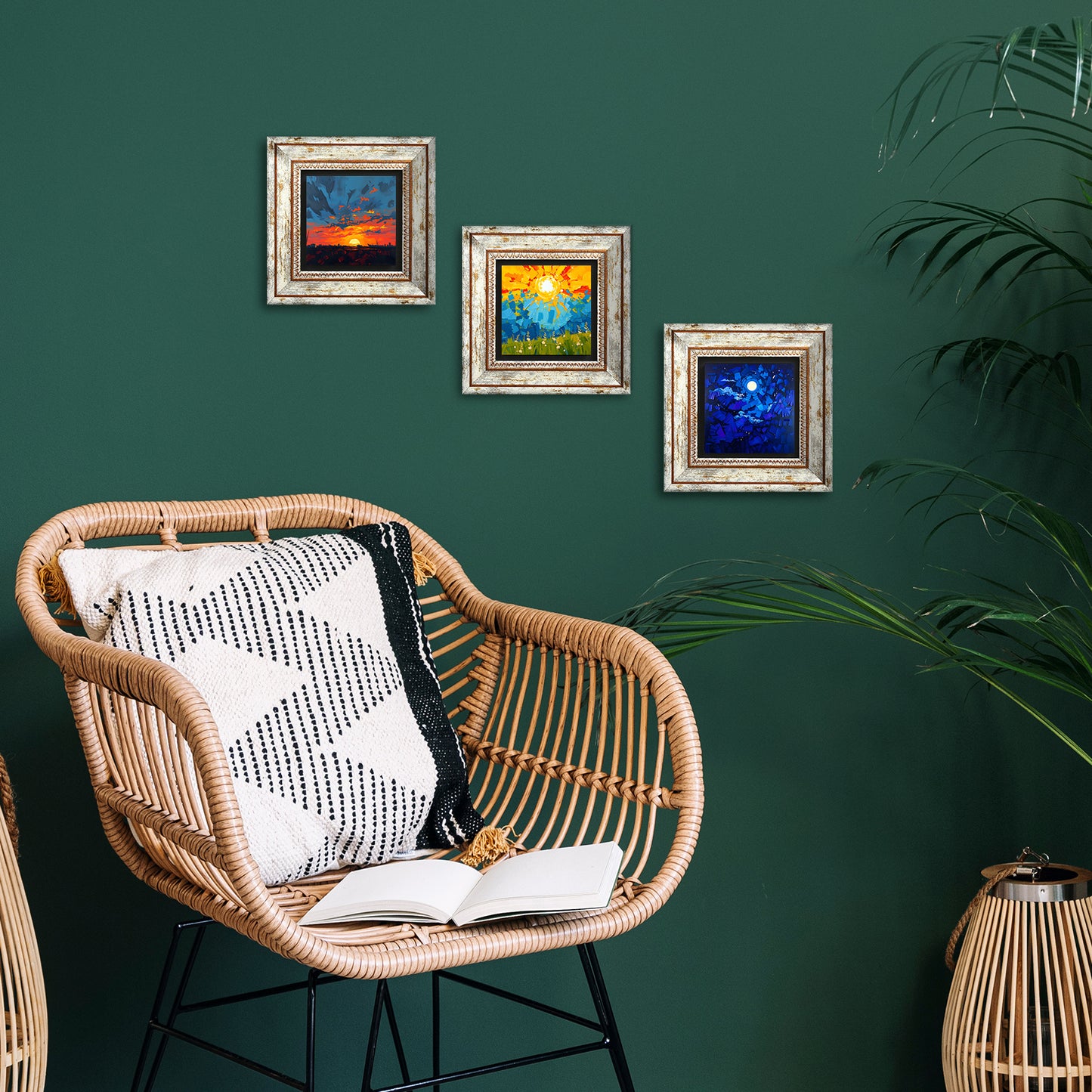 Colors Of The Day Trio Vintage Stone Wall Art - Green Background | Artistry Home