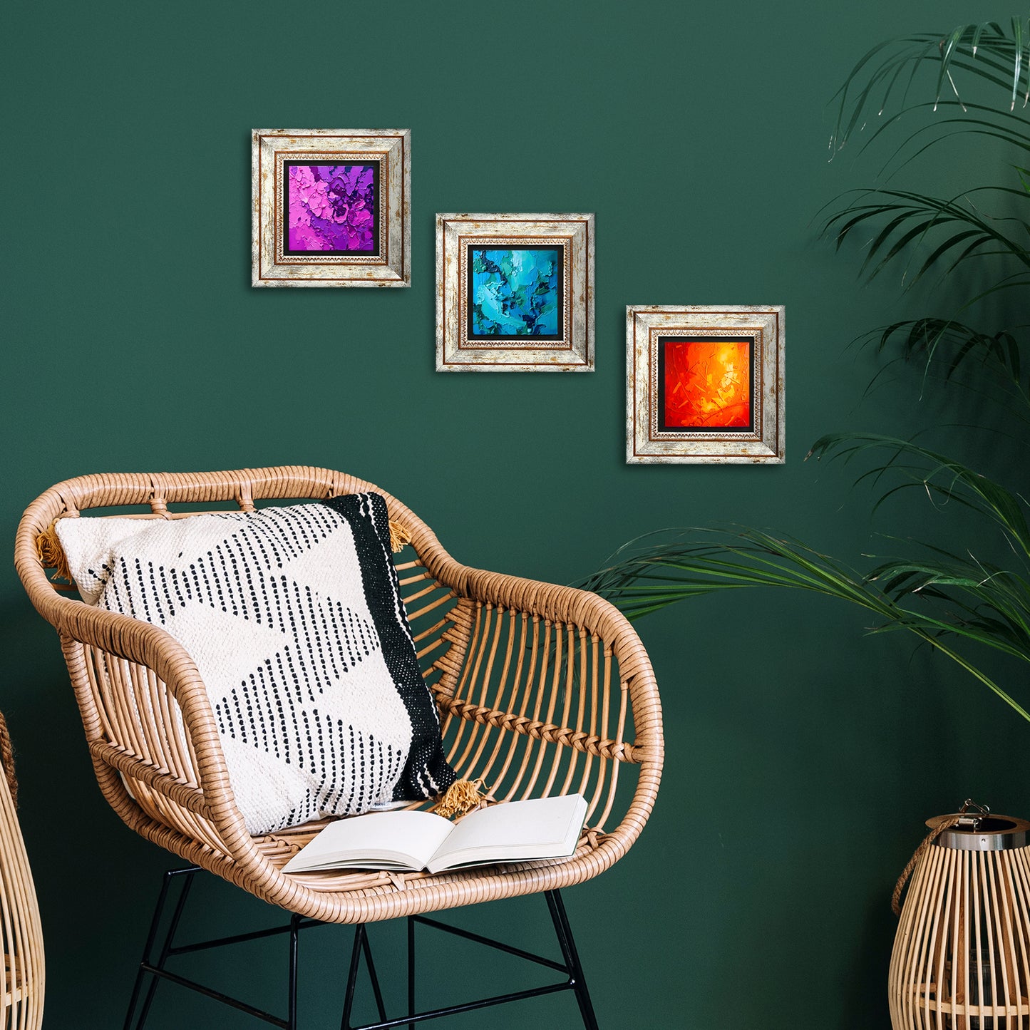 Symphony Of Colours Trio Vintage Stone Wall Art - Green Background | Artistry Home