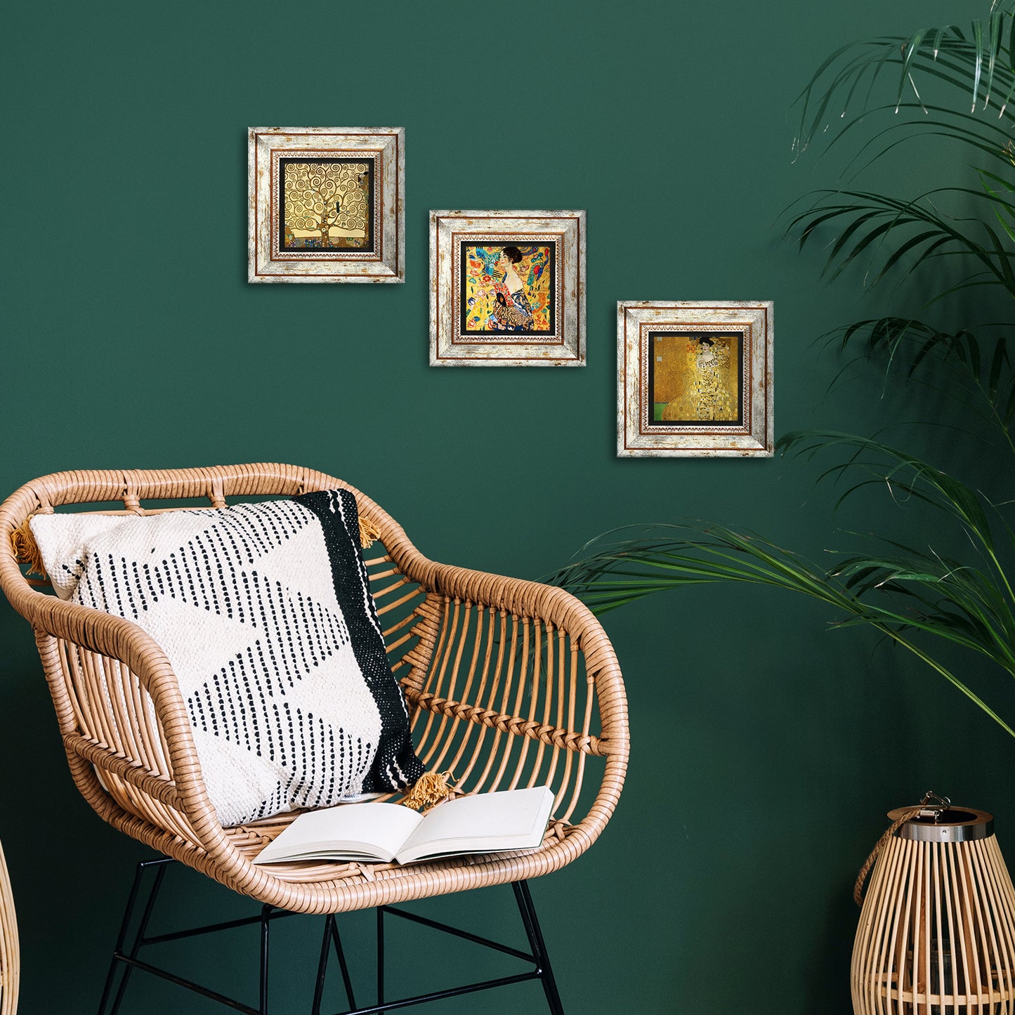 Gustav Klimt Trio Vintage Stone Wall Art - Green Background | Artistry Home