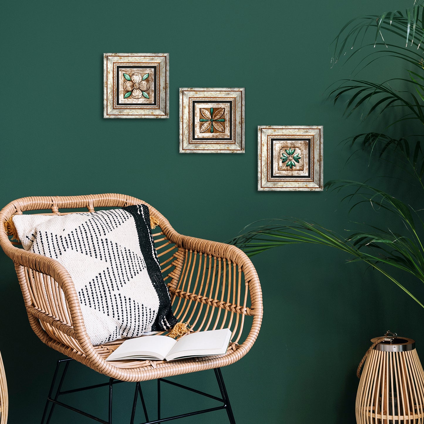 Mosaic Four Leaves Trio Stone Wall Art - Green Background | Artistry Home