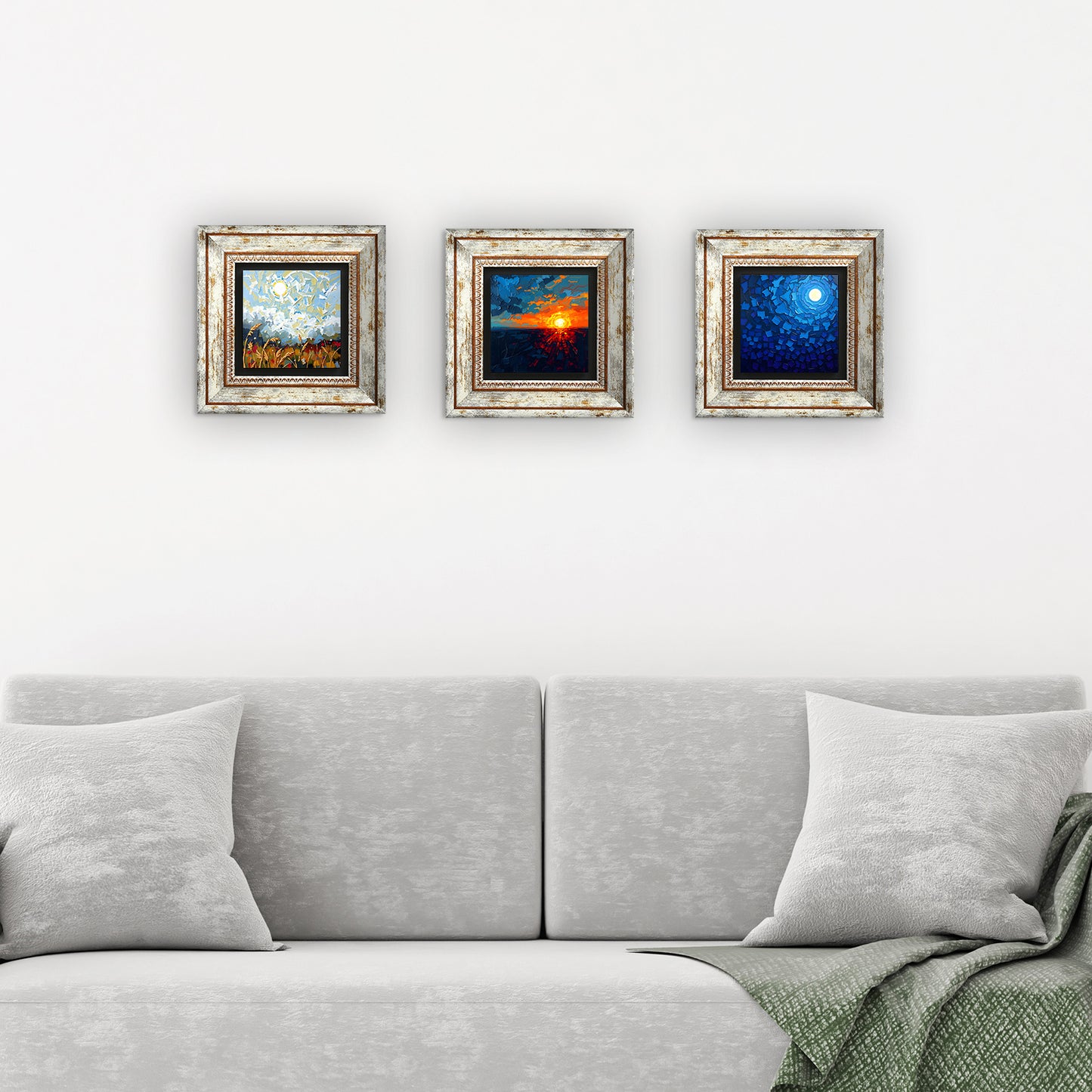 Colors Of The Day 2 Vintage Stone Wall Art - 3 Frames with Sofa | Artistry Home