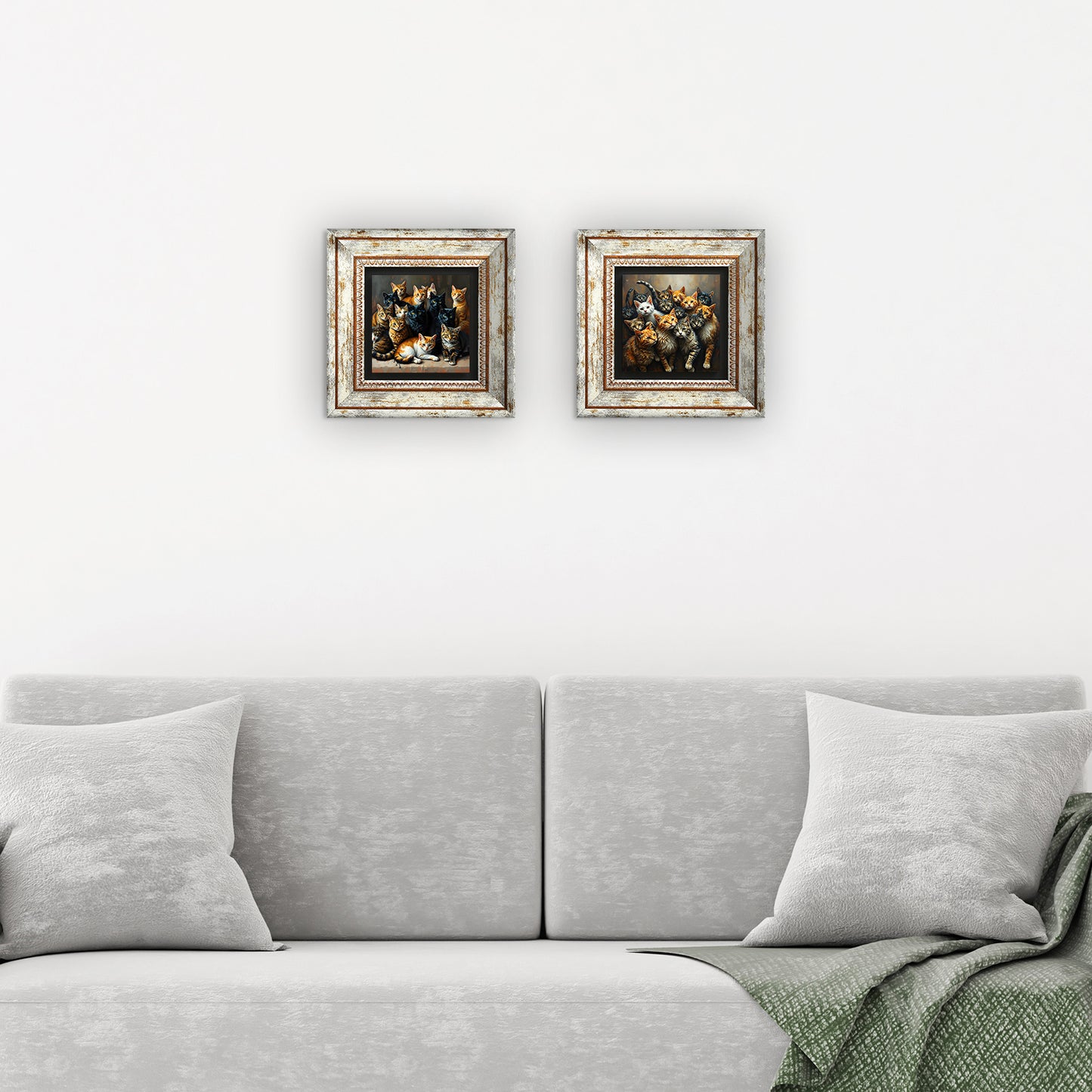 Gang Of Cats Duo Vintage Stone Wall Art - 3 Frames with Sofa | Artistry Home