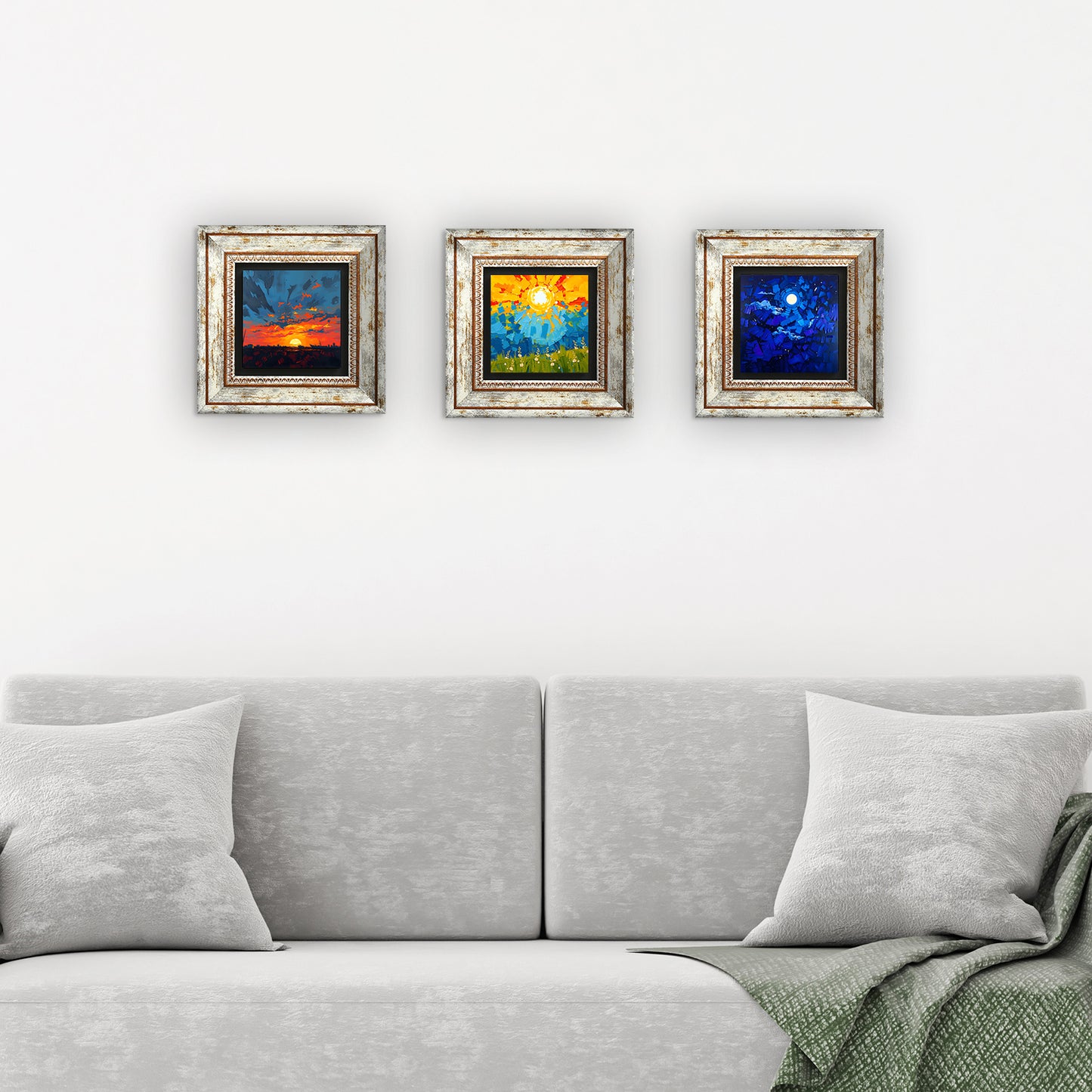 Colors Of The Day Trio Vintage Stone Wall Art - 3 Frames with Sofa | Artistry Home
