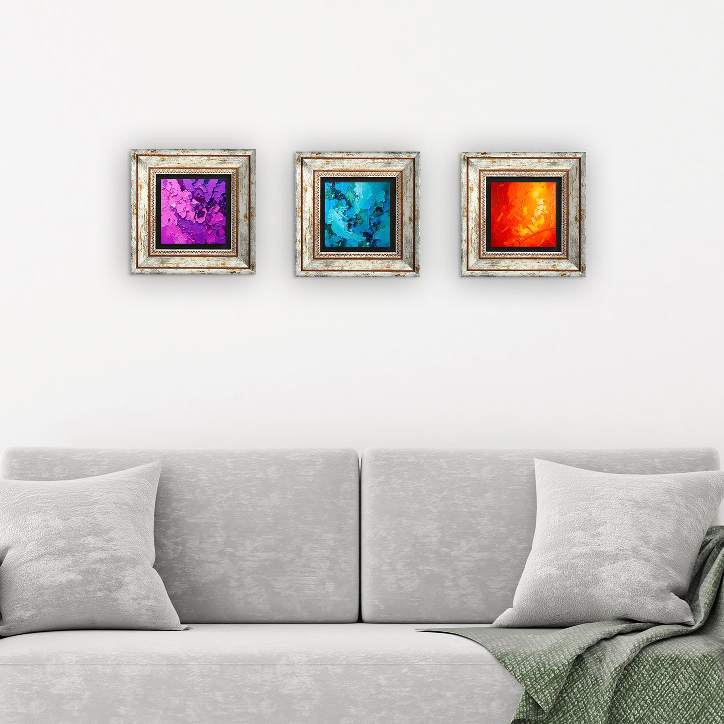 Symphony Of Colours Trio Vintage Stone Wall Art - 3 Frames with Sofa | Artistry Home
