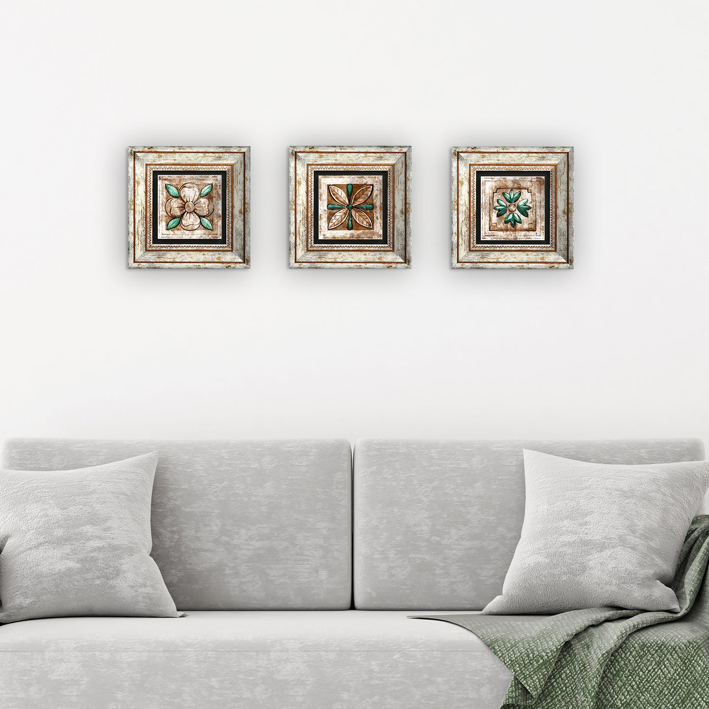 Mosaic Four Leaves Trio Stone Wall Art - 3 Frames with Sofa | Artistry Home