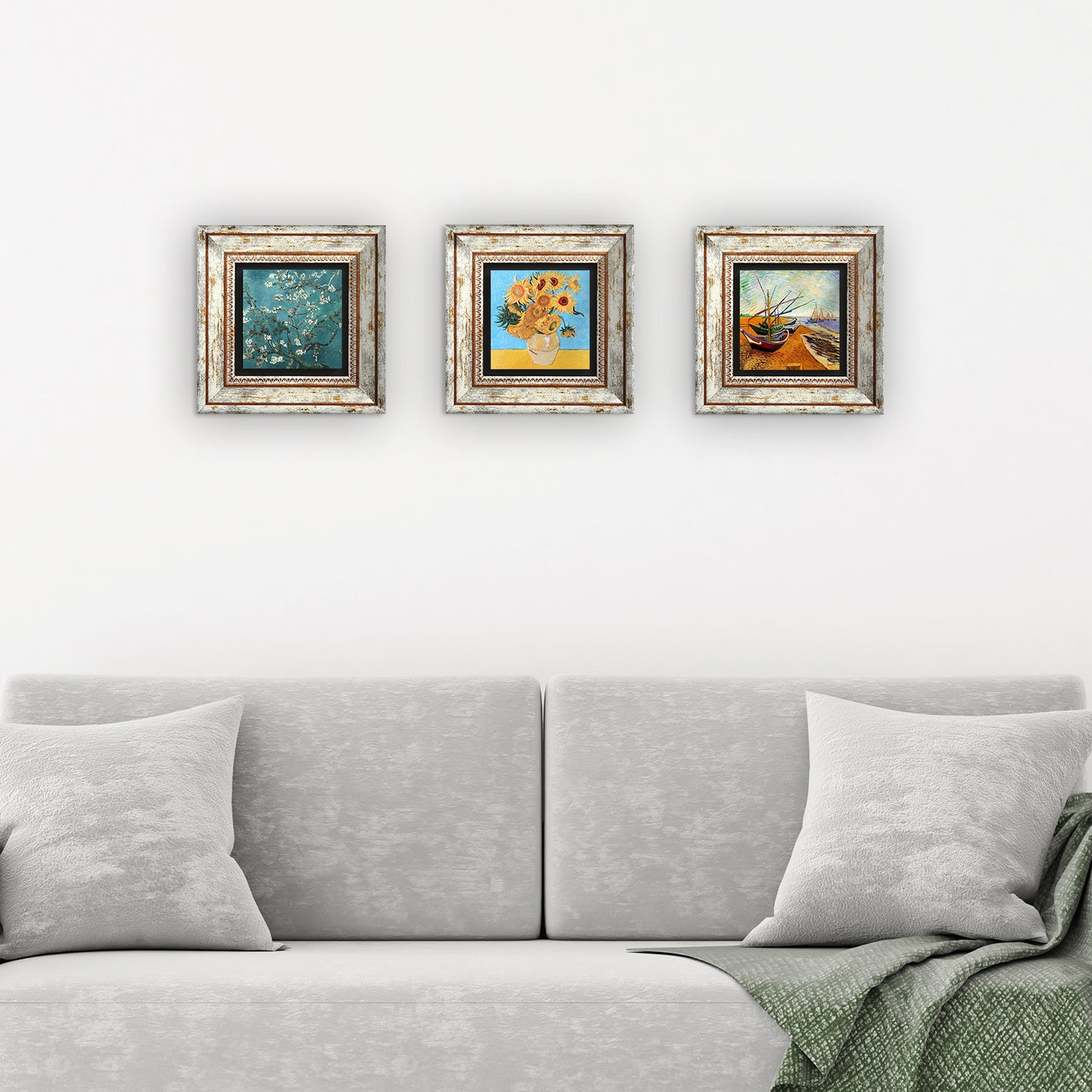 Van Gogh Masterpiece Trio Vintage Stone Wall Art - 3 Frames with Sofa | Artistry Home