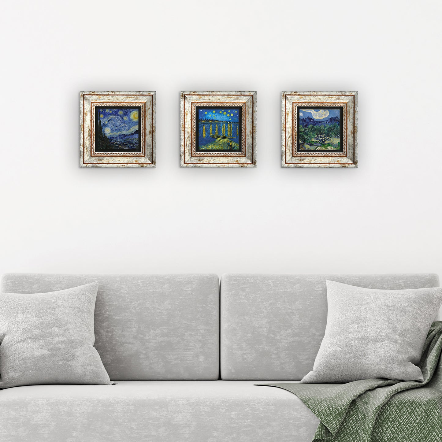 Van Gogh Trio Vintage Stone Wall Art - 3 Frames with Sofa | Artistry Home