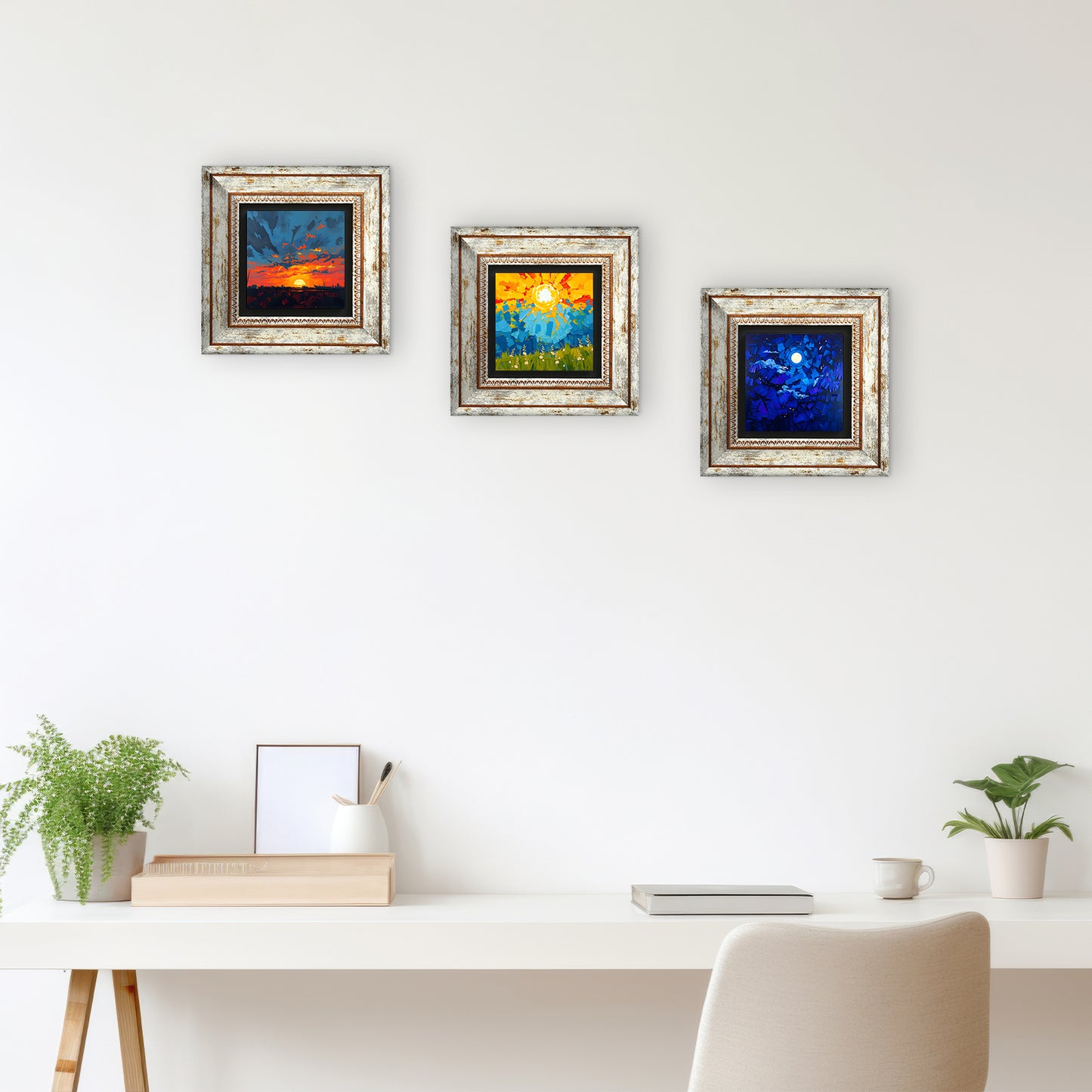 Colors Of The Day Trio Vintage Stone Wall Art - Frames with Table | Artistry Home