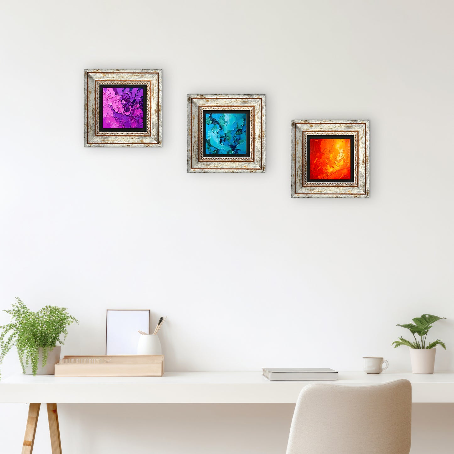 Symphony Of Colours Trio Vintage Stone Wall Art - Frames with Table | Artistry Home