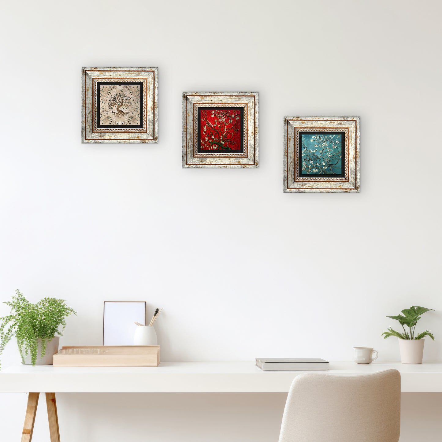 Tree Of Life Almond Tree Trio Stone Wall Art - Frames with Table | Artistry Home