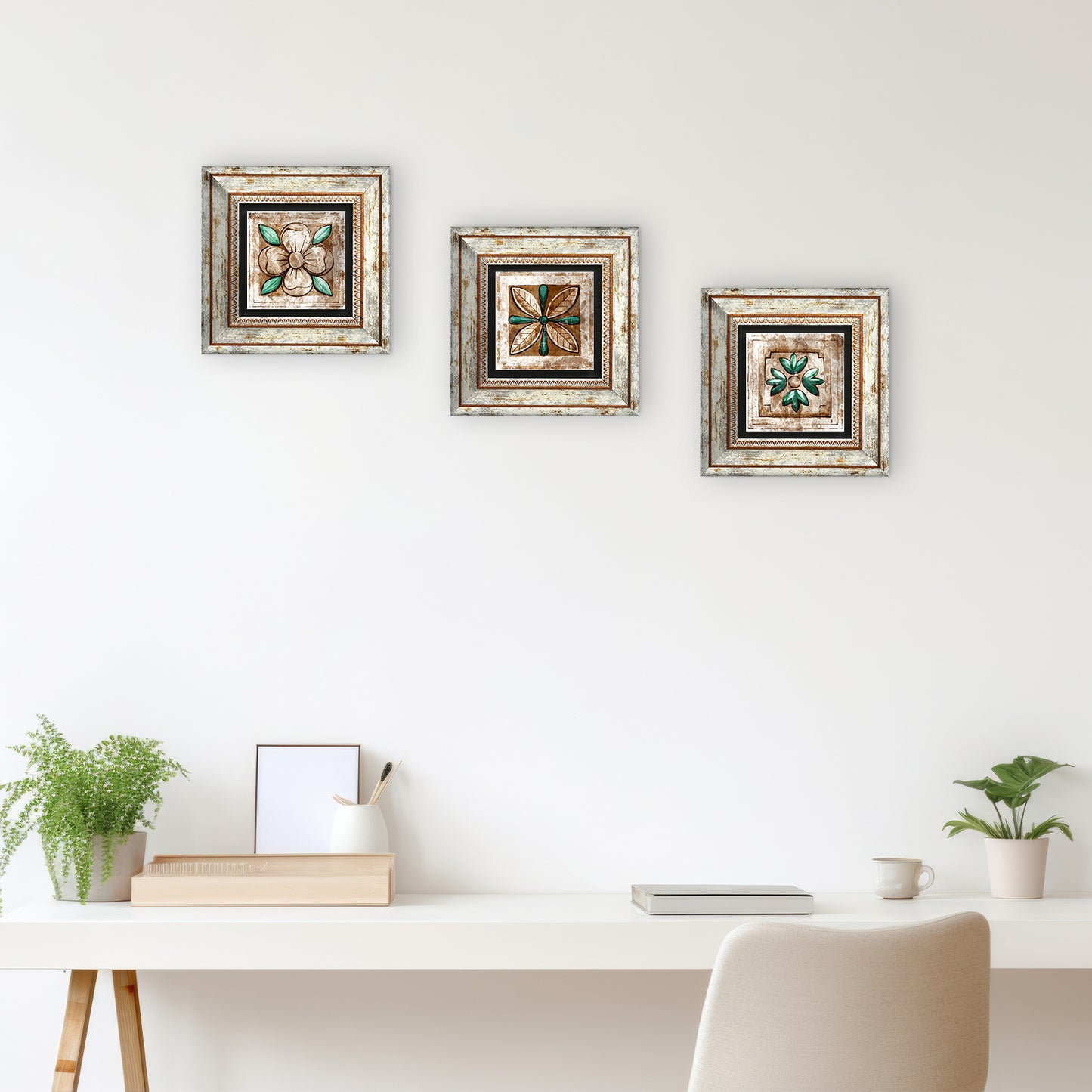 Mosaic Four Leaves Trio Stone Wall Art - Frames with Table | Artistry Home