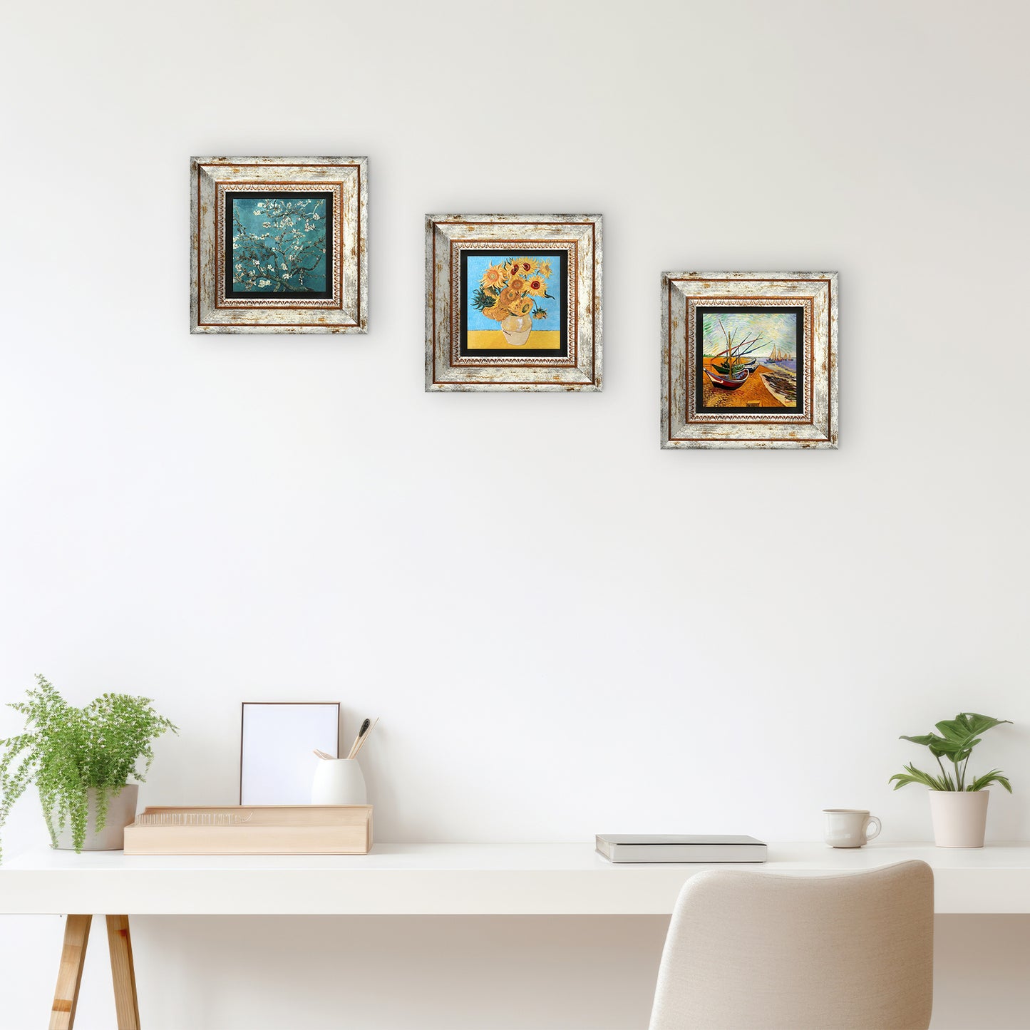 Van Gogh Masterpiece Trio Vintage Stone Wall Art - Frames with Table | Artistry Home