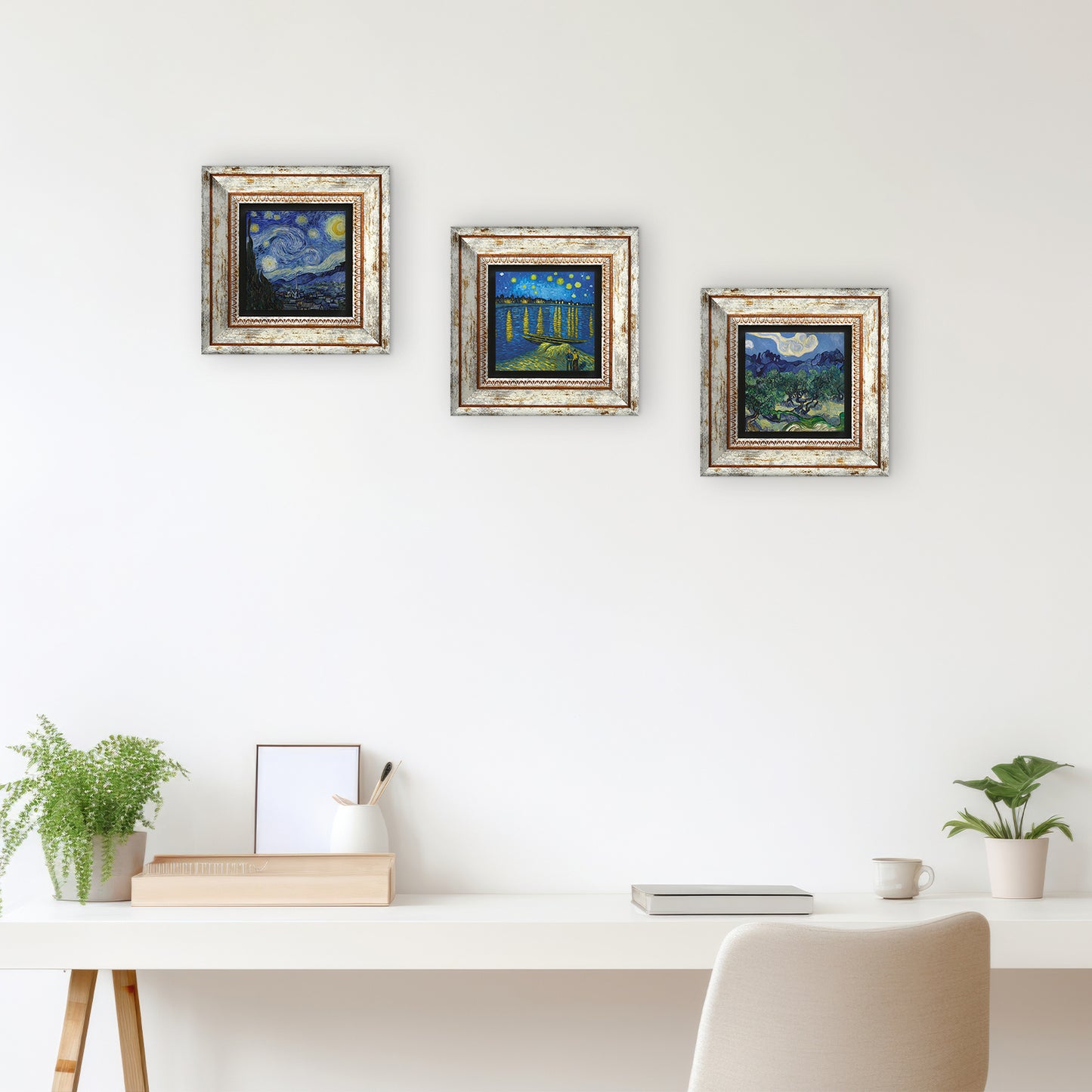 Van Gogh Trio Vintage Stone Wall Art - Frames with Table | Artistry Home