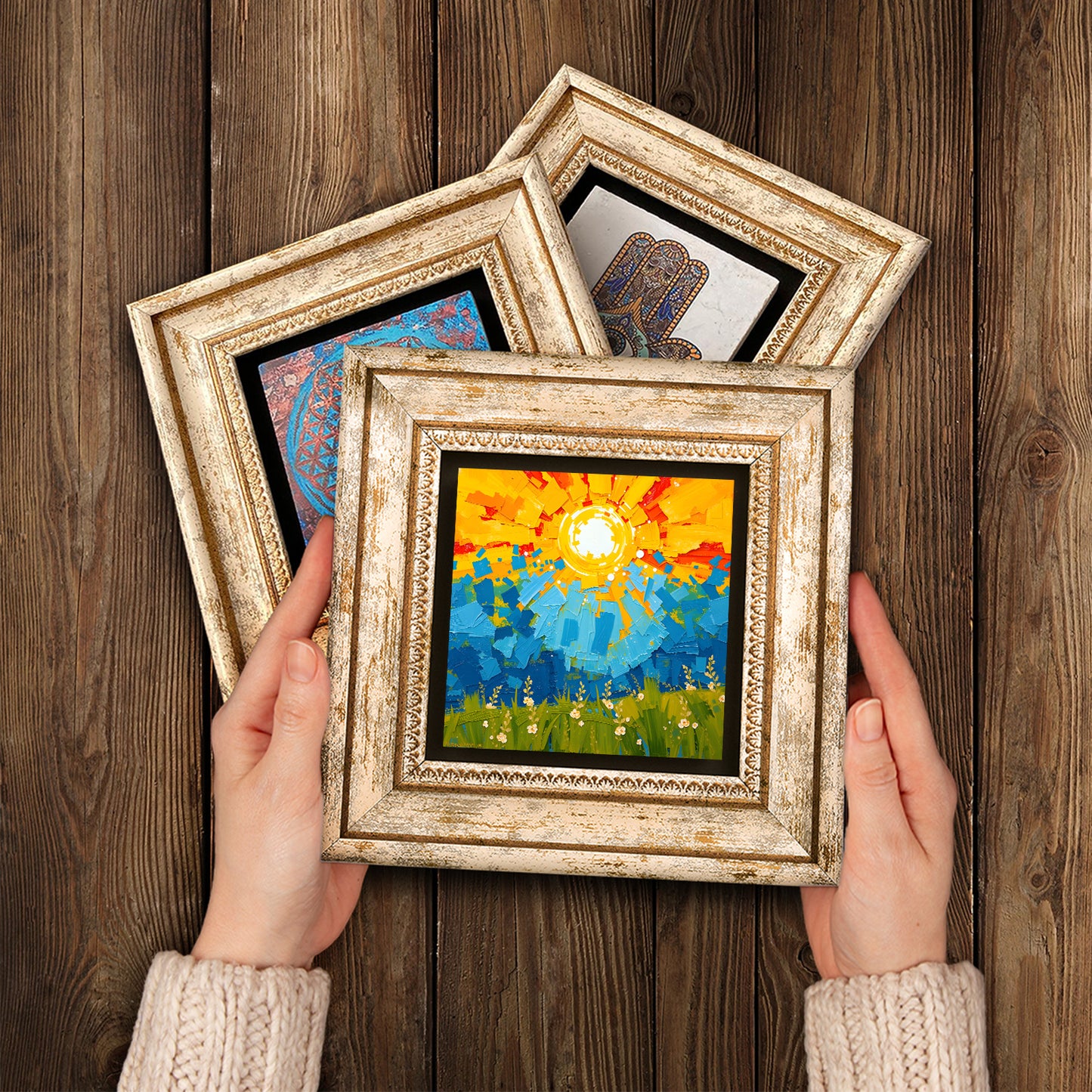 Colors Of The Day Trio Vintage Stone Wall Art - Handheld Frames | Artistry Home