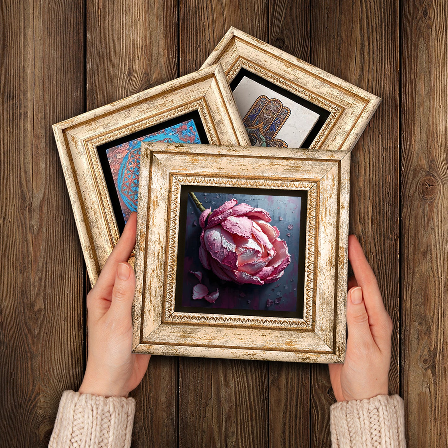 Floral Symphony Trio Vintage Stone Wall Art - Handheld Frames | Artistry Home