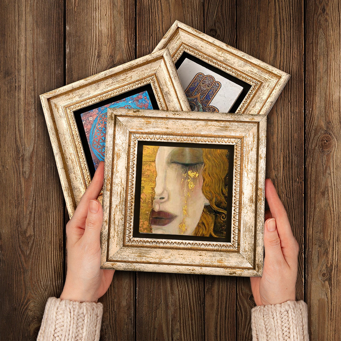 Gustav Klimt Masterpiece Trio Vintage Stone Wall Art - Handheld Frames | Artistry Home