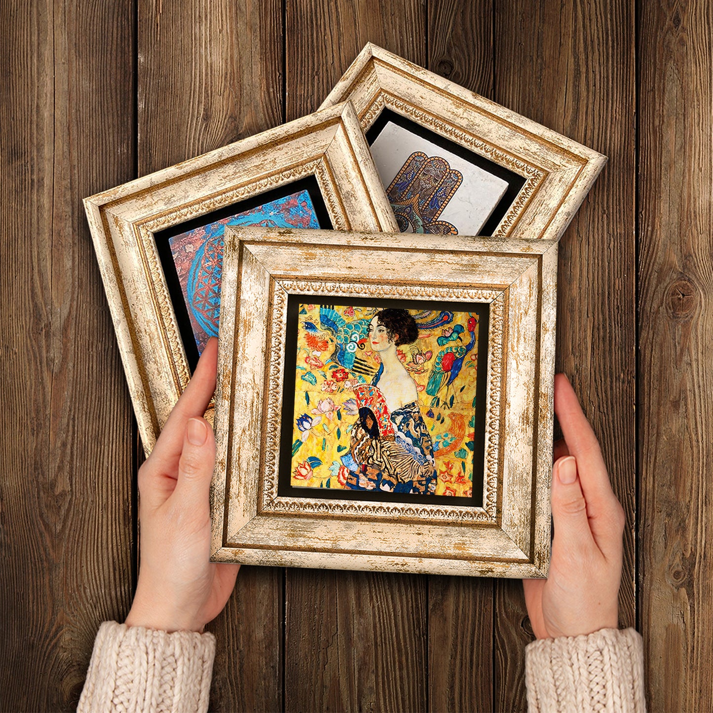 Gustav Klimt Trio Vintage Stone Wall Art - Handheld Frames | Artistry Home