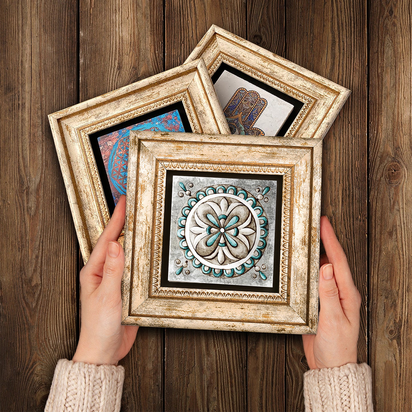 Mosaic Leaves Trio Natural Stone Wall Art - Handheld Frames | Artistry Home