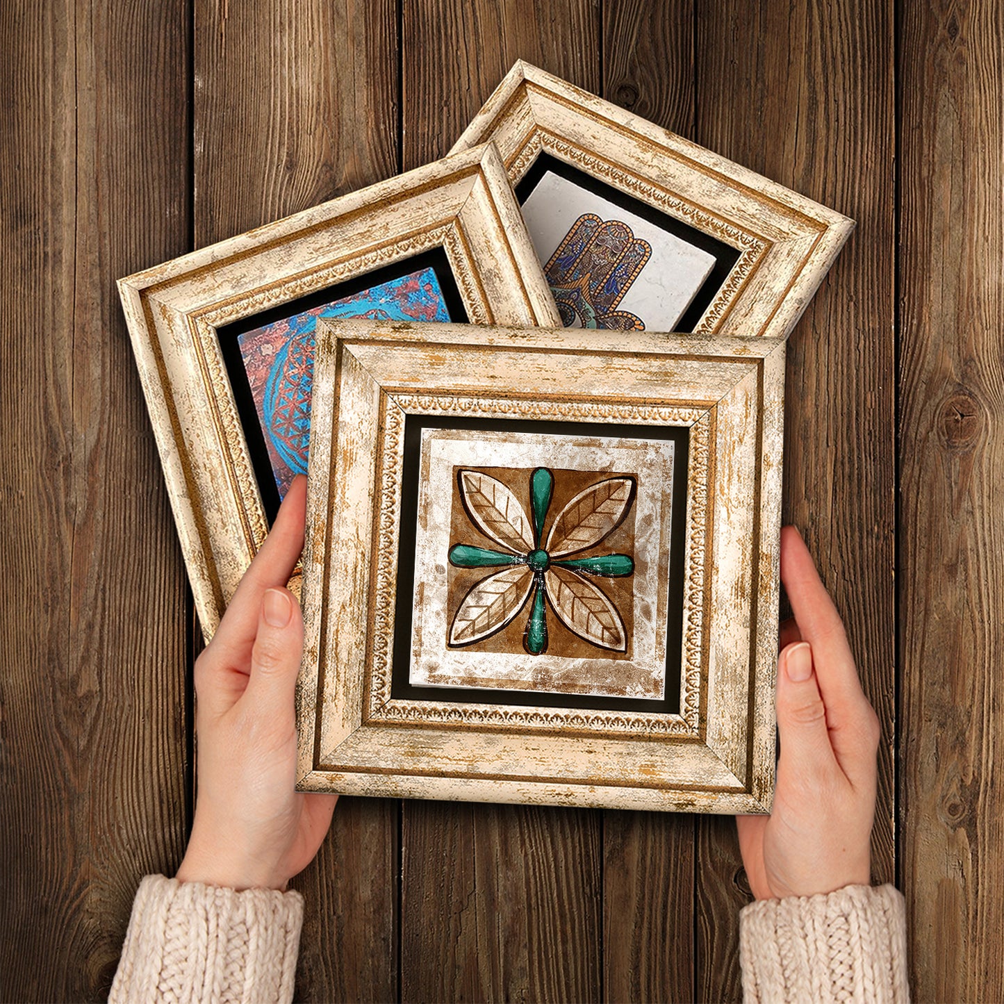 Mosaic Four Leaves Trio Stone Wall Art - Handheld Frames | Artistry Home