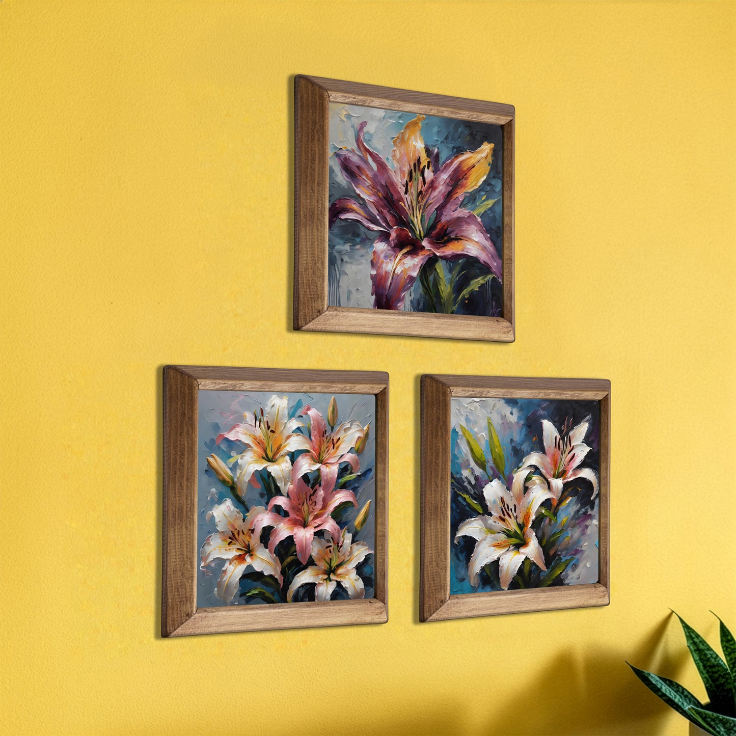 Lily Bloom Trio Natural Stone Wall Art