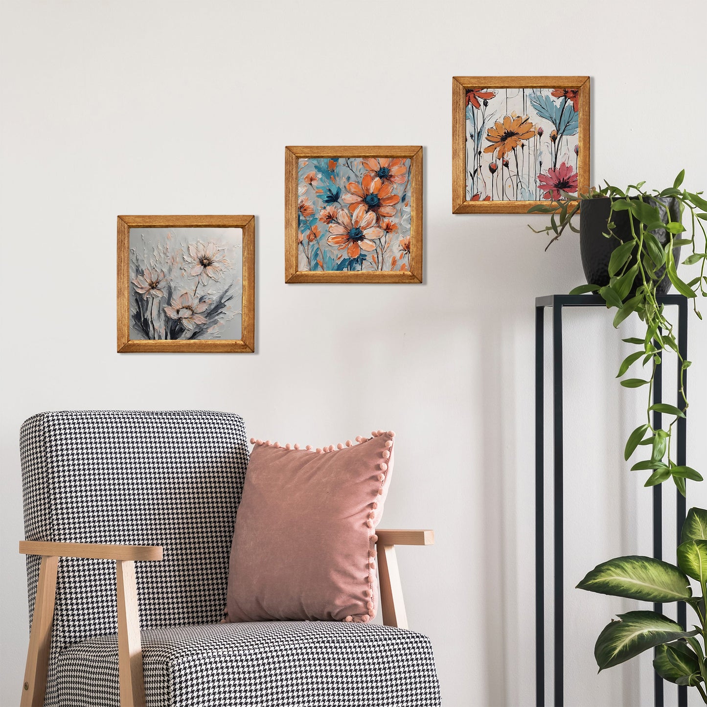 Pastel Floral Trio Natural Stone Wall Art