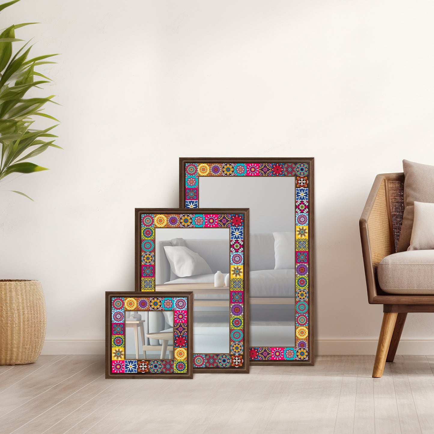 Colorful Tiles Square Mirror and Rectangular Mirrors set | Artistry Home