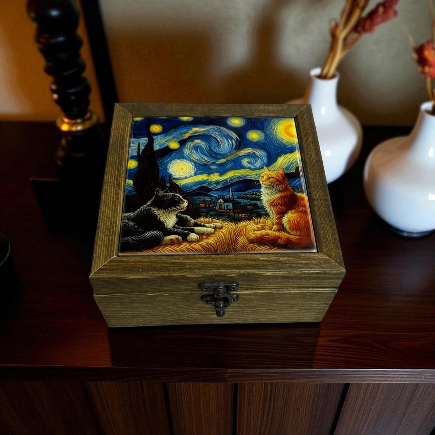 Starry Night Cats Tile Box