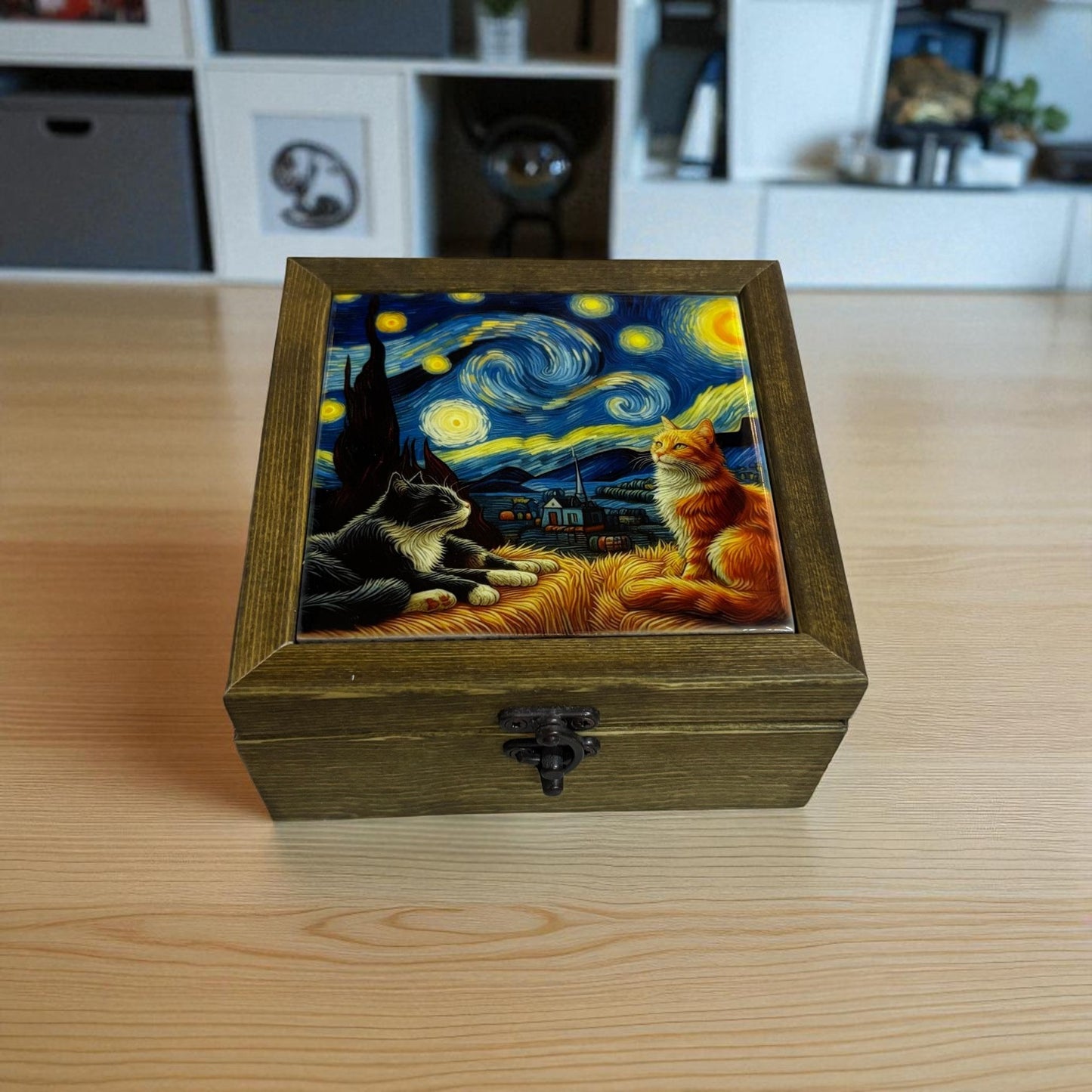 Starry Night Cats Tile Box