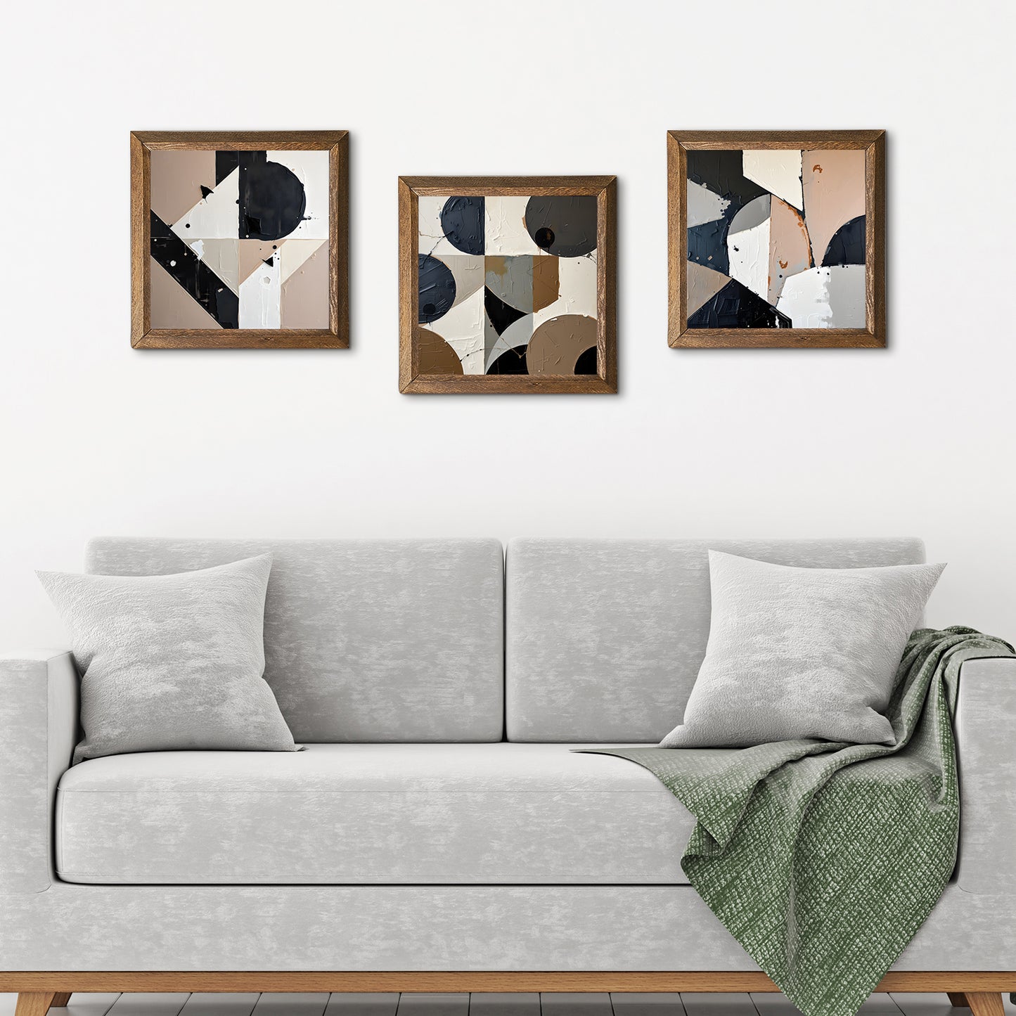 Geometric Shapes Trio Natural Stone Wall Art - 3-Seater Sofa | Artistry Home