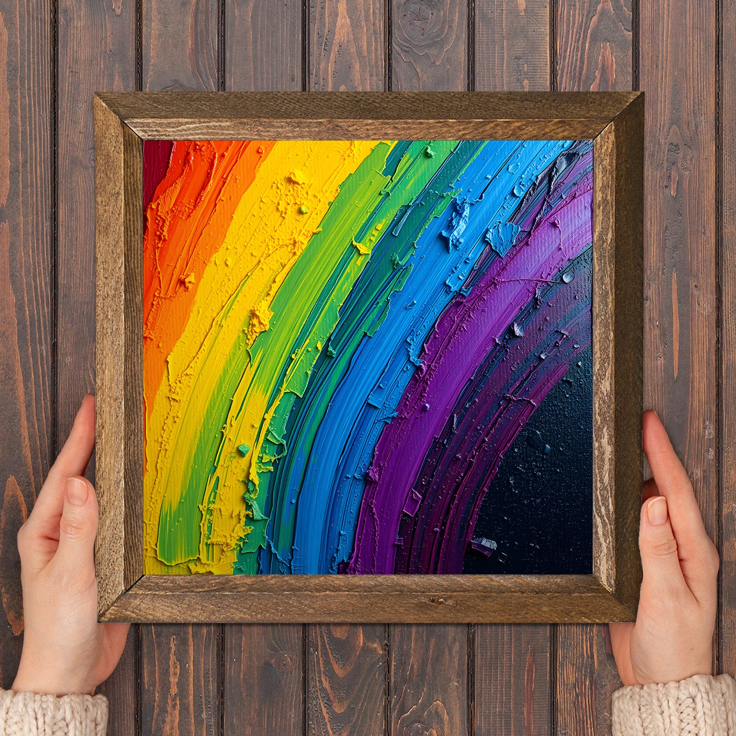 Rainbow Paint Natural Stone Wall Art - Frame in Hand | Artistry Home