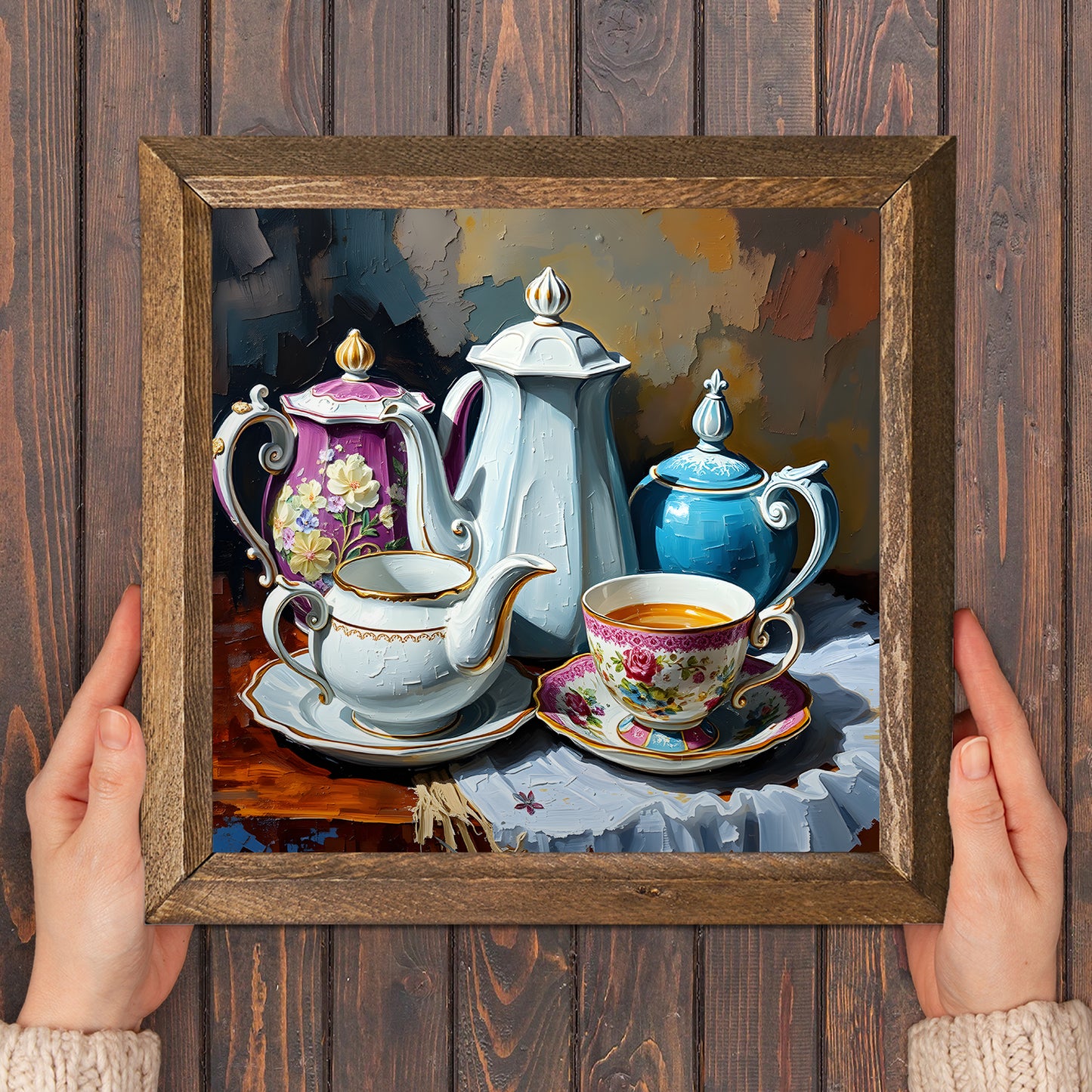 Tea Time Natural Stone Wall Art - Frame in Hand | Artistry Home