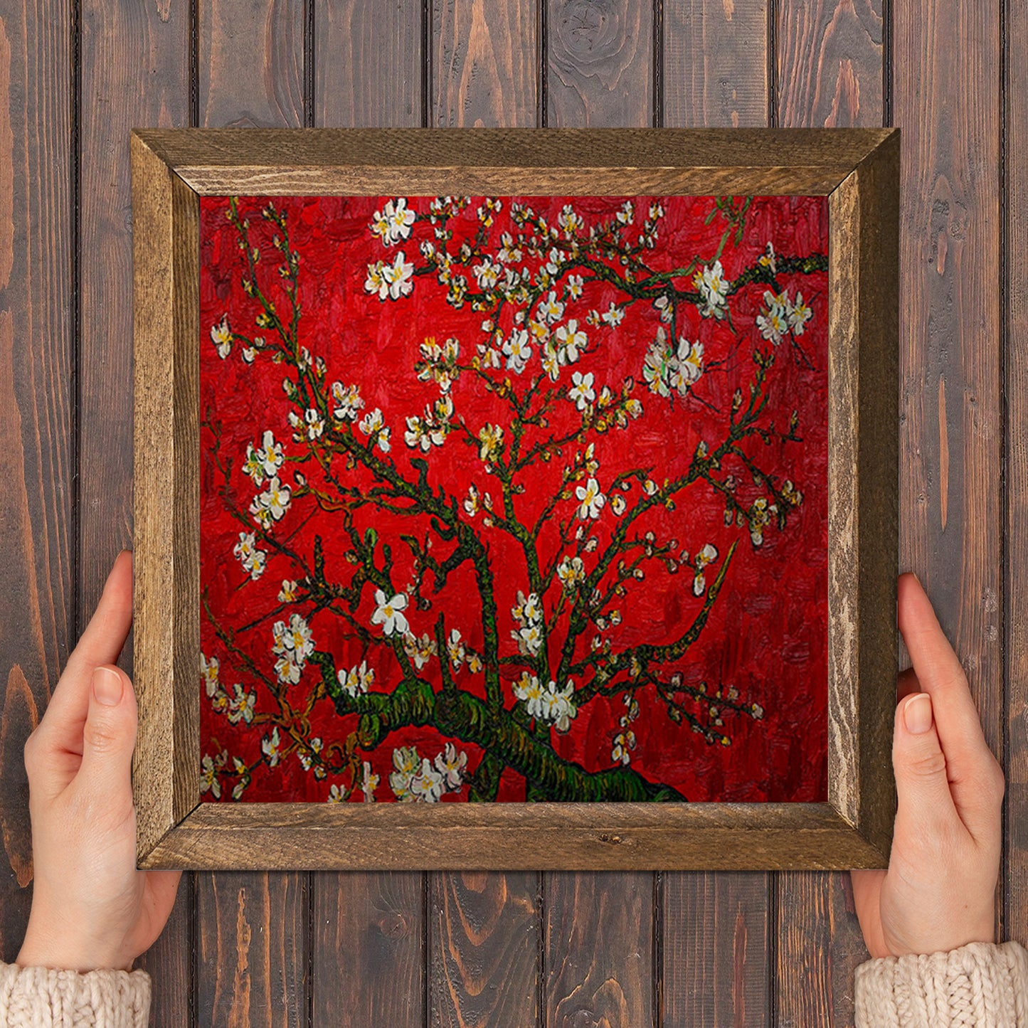 Van Gogh Red Almond Blossoms Stone Wall Art - Frame in Hand | Artistry Home