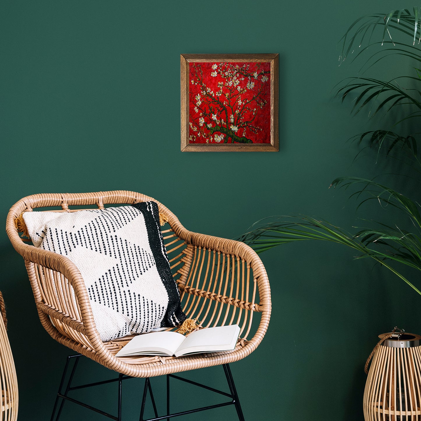 Van Gogh Red Almond Blossoms Stone Wall Art - Green Background | Artistry Home