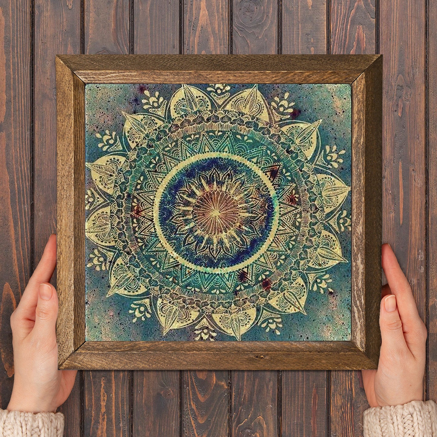 Mandala Green Natural Stone Wall Art - Frame in Hand | Artistry Home