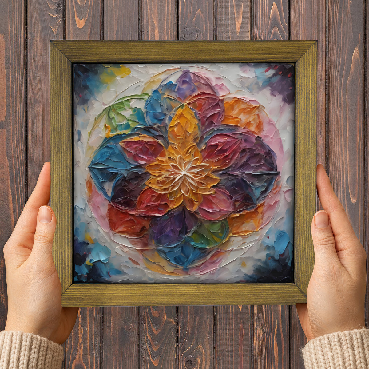 Vibrant Lotus Mandala Kiln Fired Ceramic Tile Wall Art