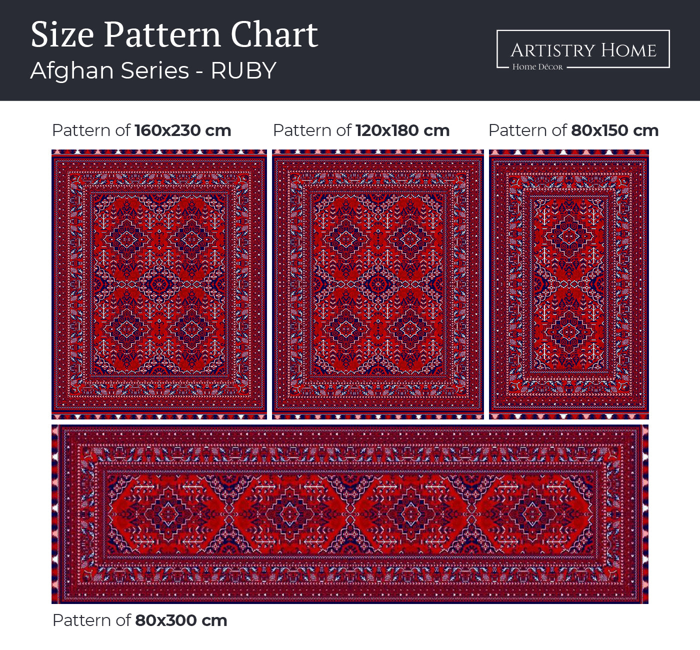 Afghan Ruby Rug - Size Pattern Chart | Artistry Home