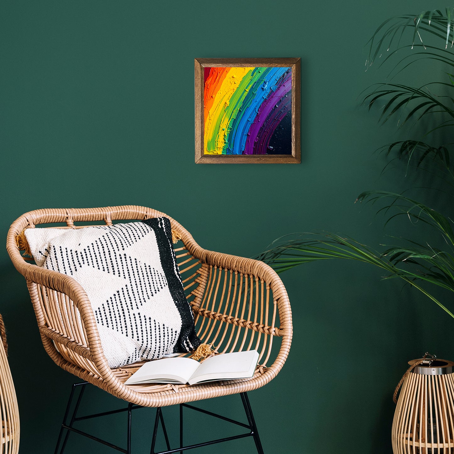 Rainbow Paint Natural Stone Wall Art - Green Background | Artistry Home