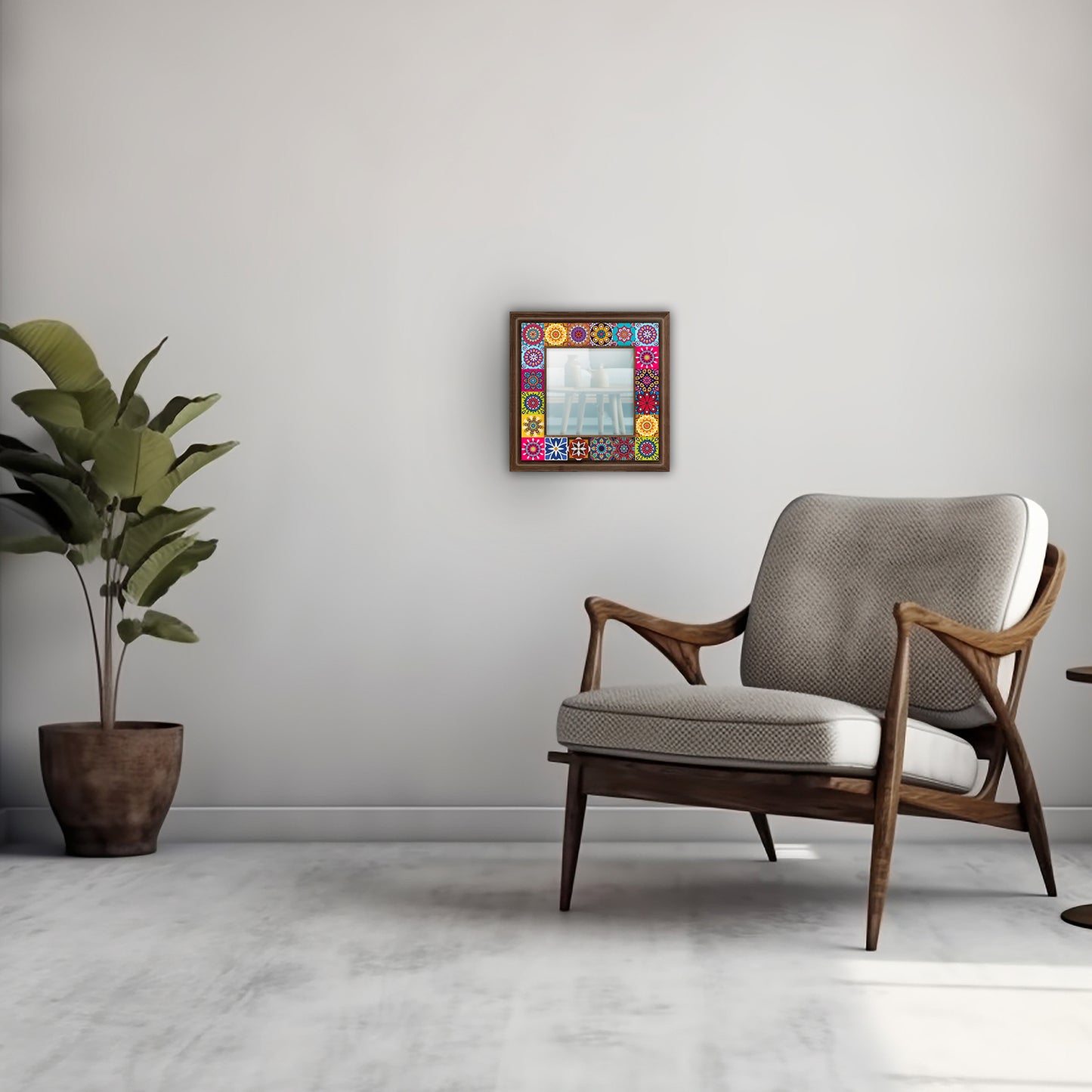 Colorful Tiles Square Mirror with armchair | Artistry Home