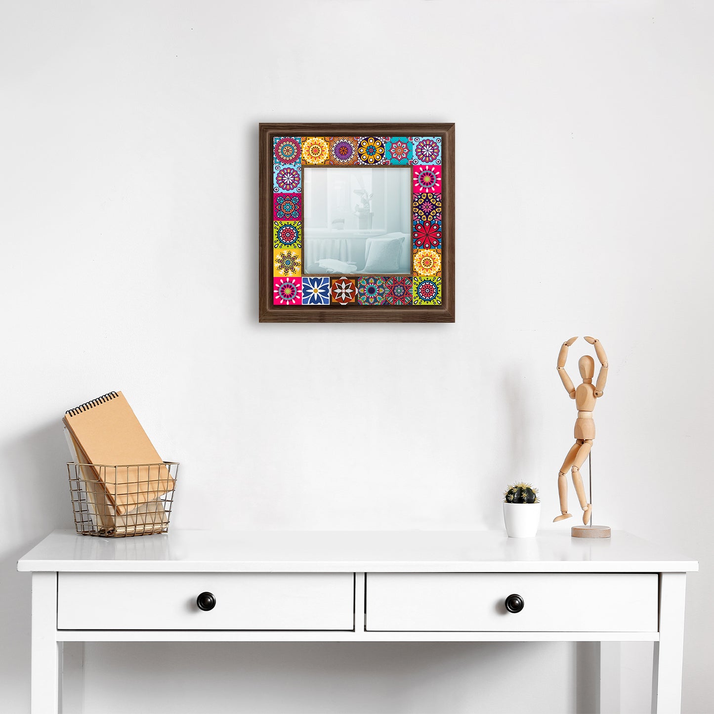Colorful Tiles Square Mirror with dresser | Artistry Home