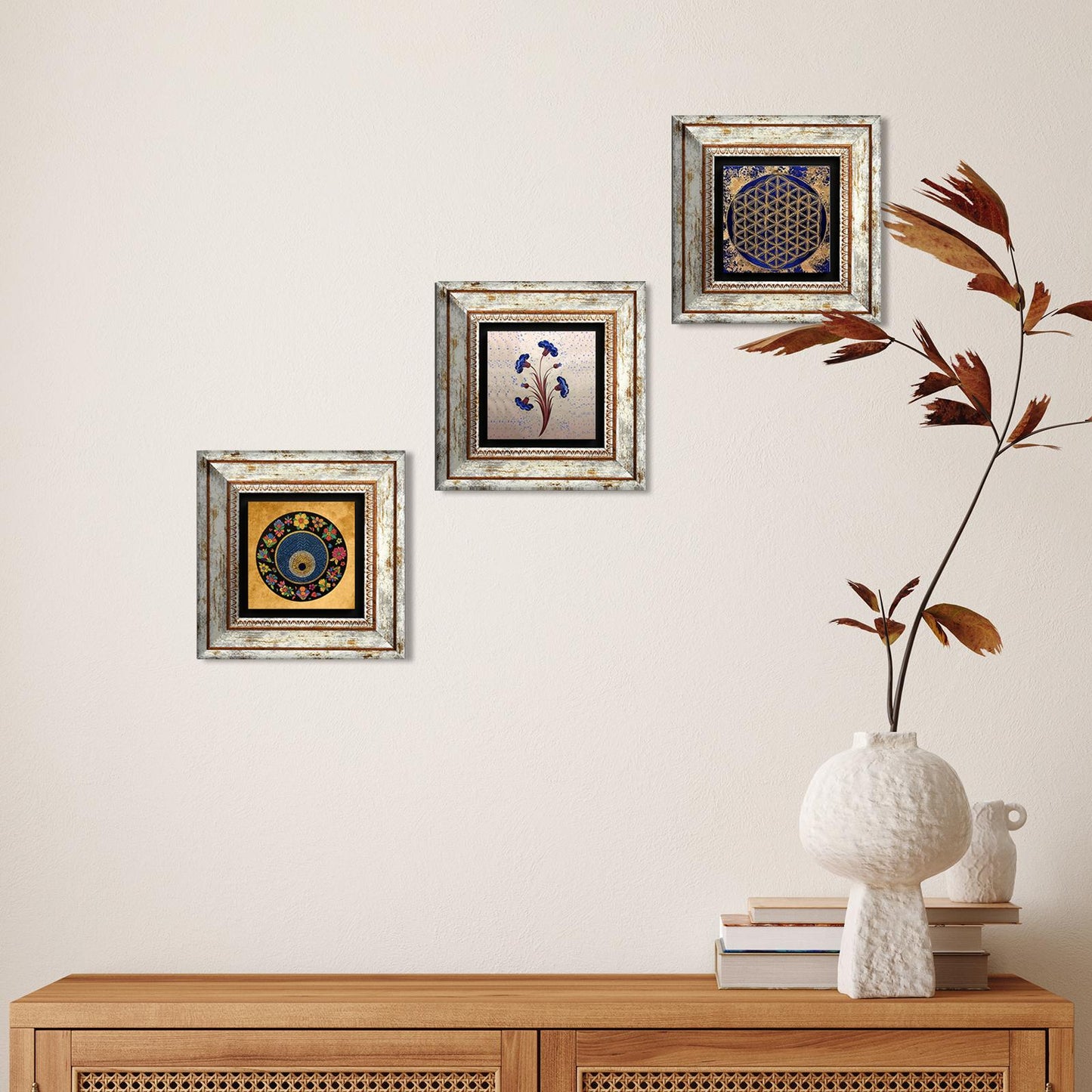Marble Art Trio Natural Stone Wall Art - Flower Of Life | Artistry Home