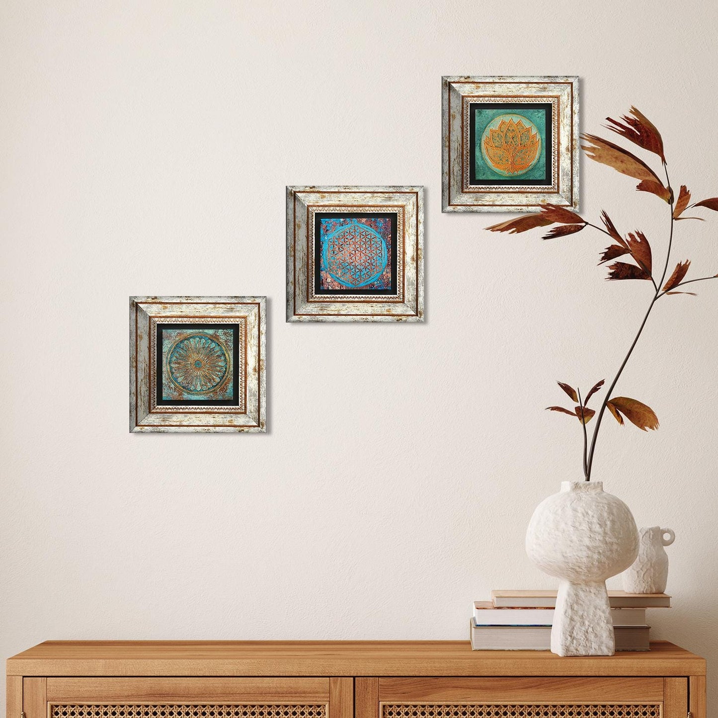 Lotus Flower Of Life Trio Stone Wall Art - Flower Of Life | Artistry Home