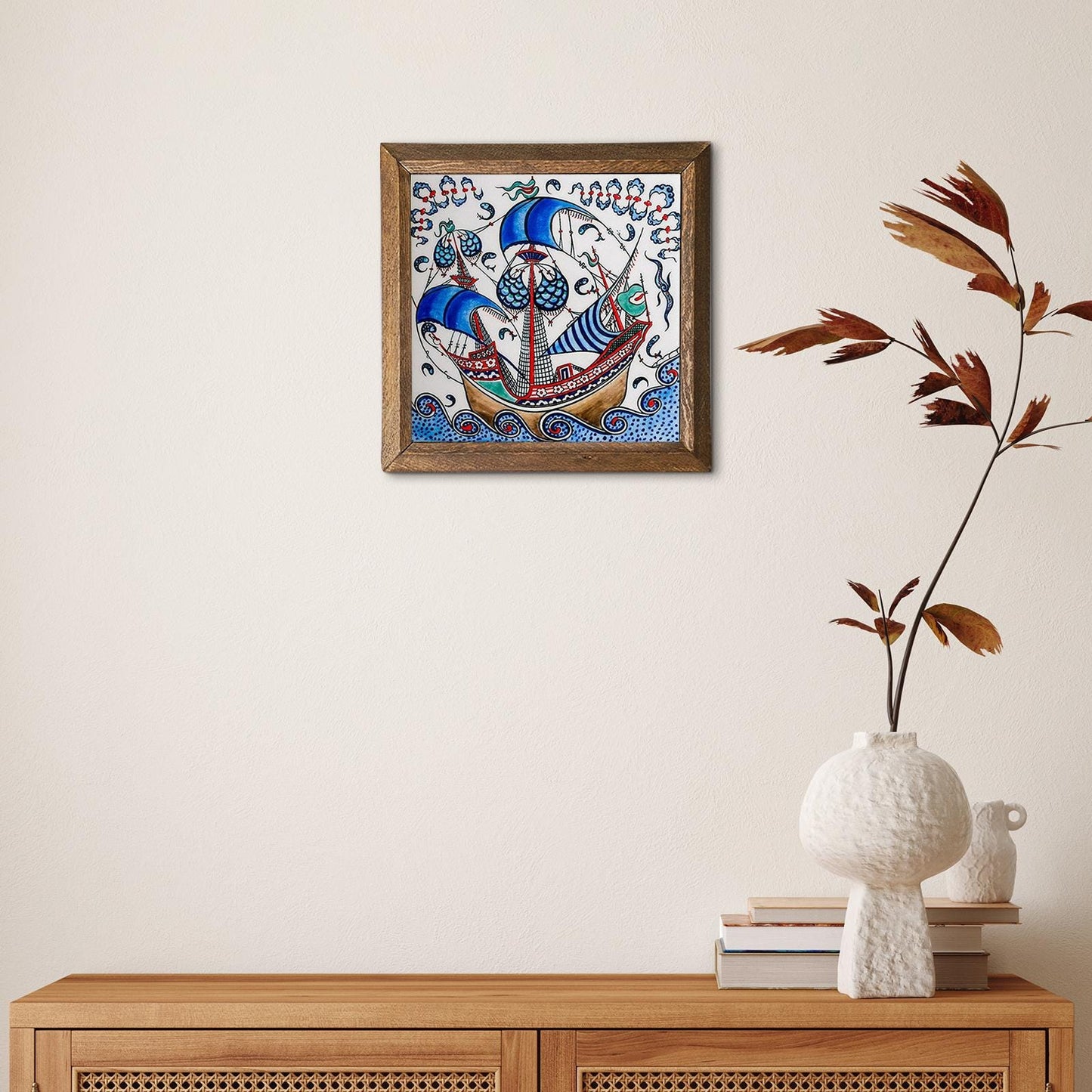 Tile Art Sailboat Natural Stone Wall Art - Natural | Artistry Home