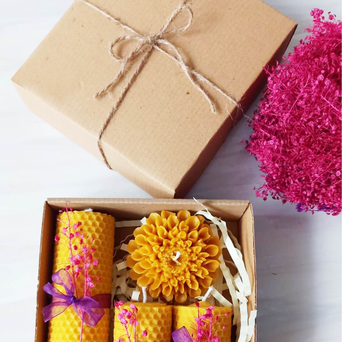 Floral & Rolled Beeswax Candle Gift Set