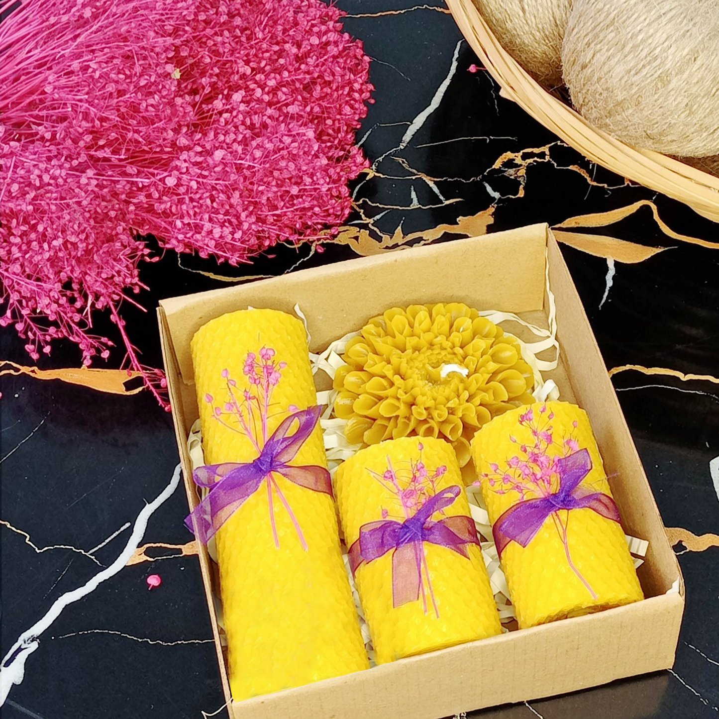 Floral & Rolled Beeswax Candle Gift Set