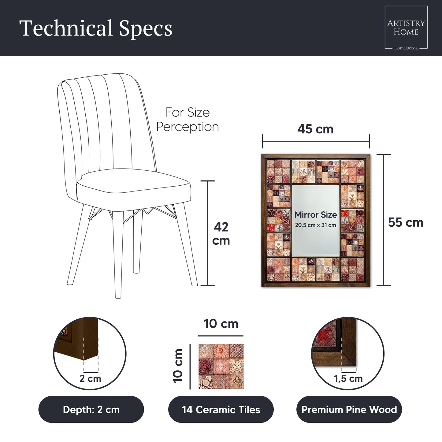 Anatolian Mosaic Mirror 45 × 55 cm