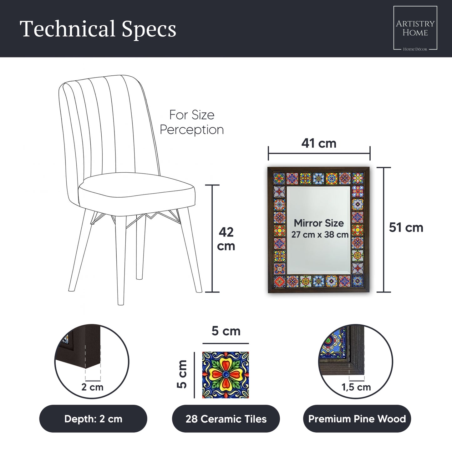 Colourful Heritage Mosaic Mirror 41 × 51 cm