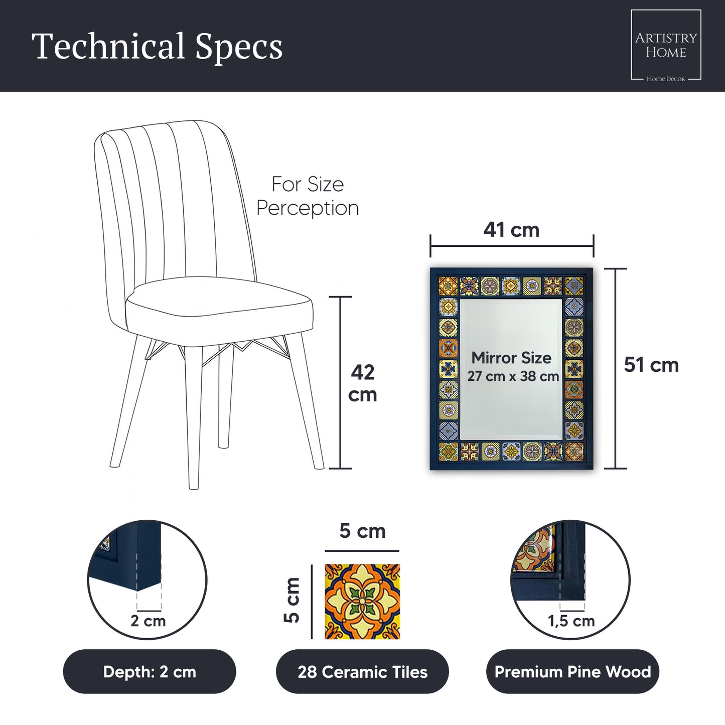 Greek Blue Mosaic Mirror 41 × 51 cm